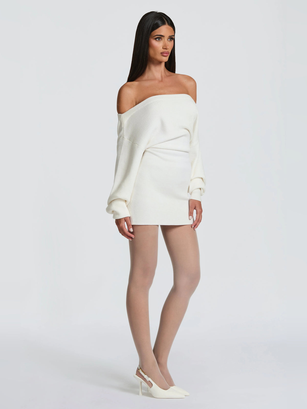 Ivory mini homecoming dress, alternate view showing the overall dress design