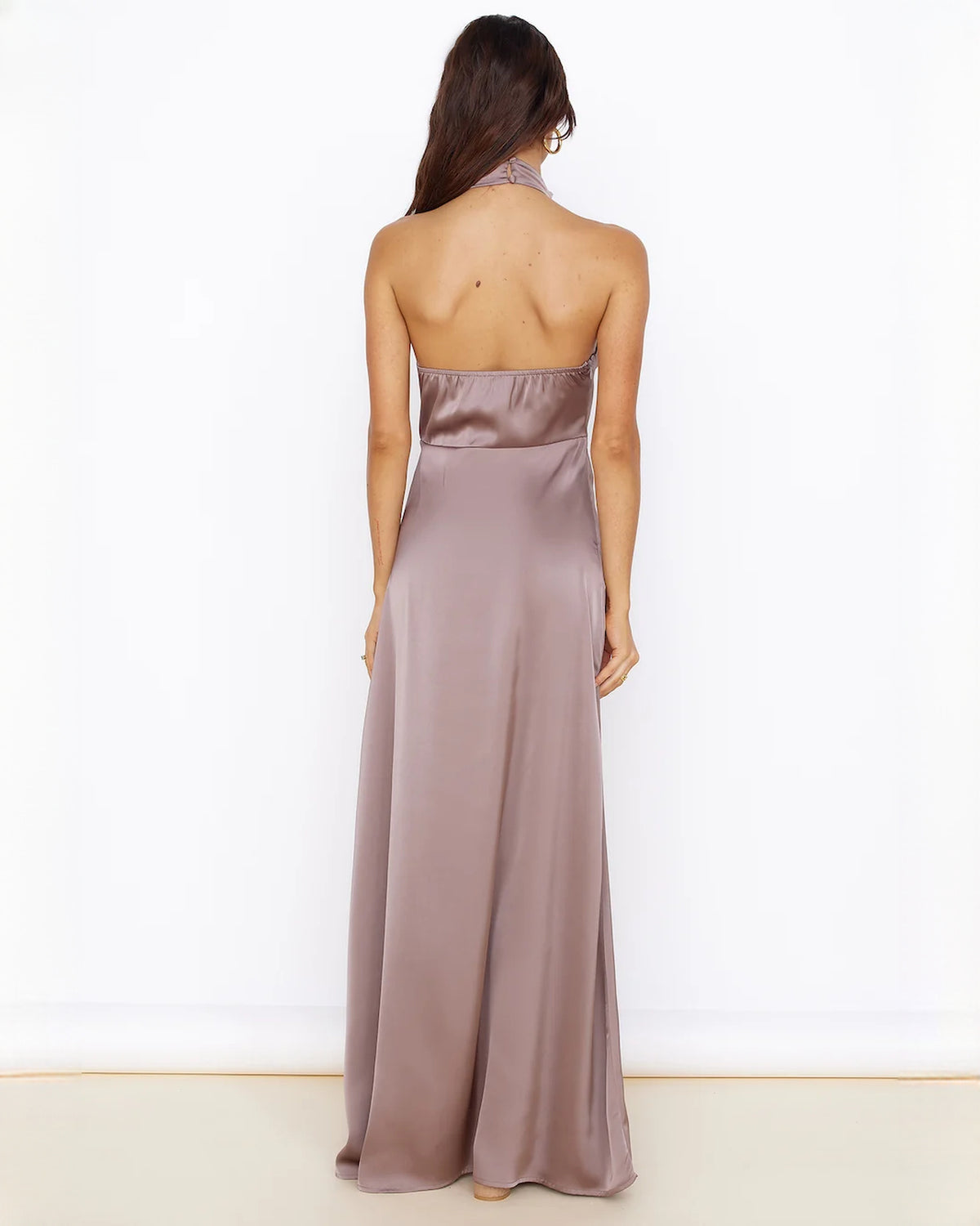 sleeveless satin a-line maxi bridesmaid dress - image 4