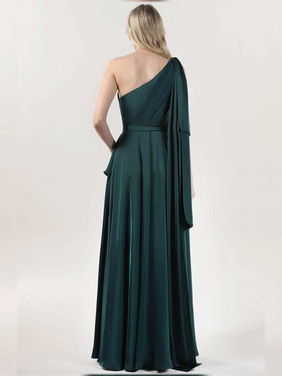 Peacock a-line floor-length formal dress with bow detail, alternate view showing the waist