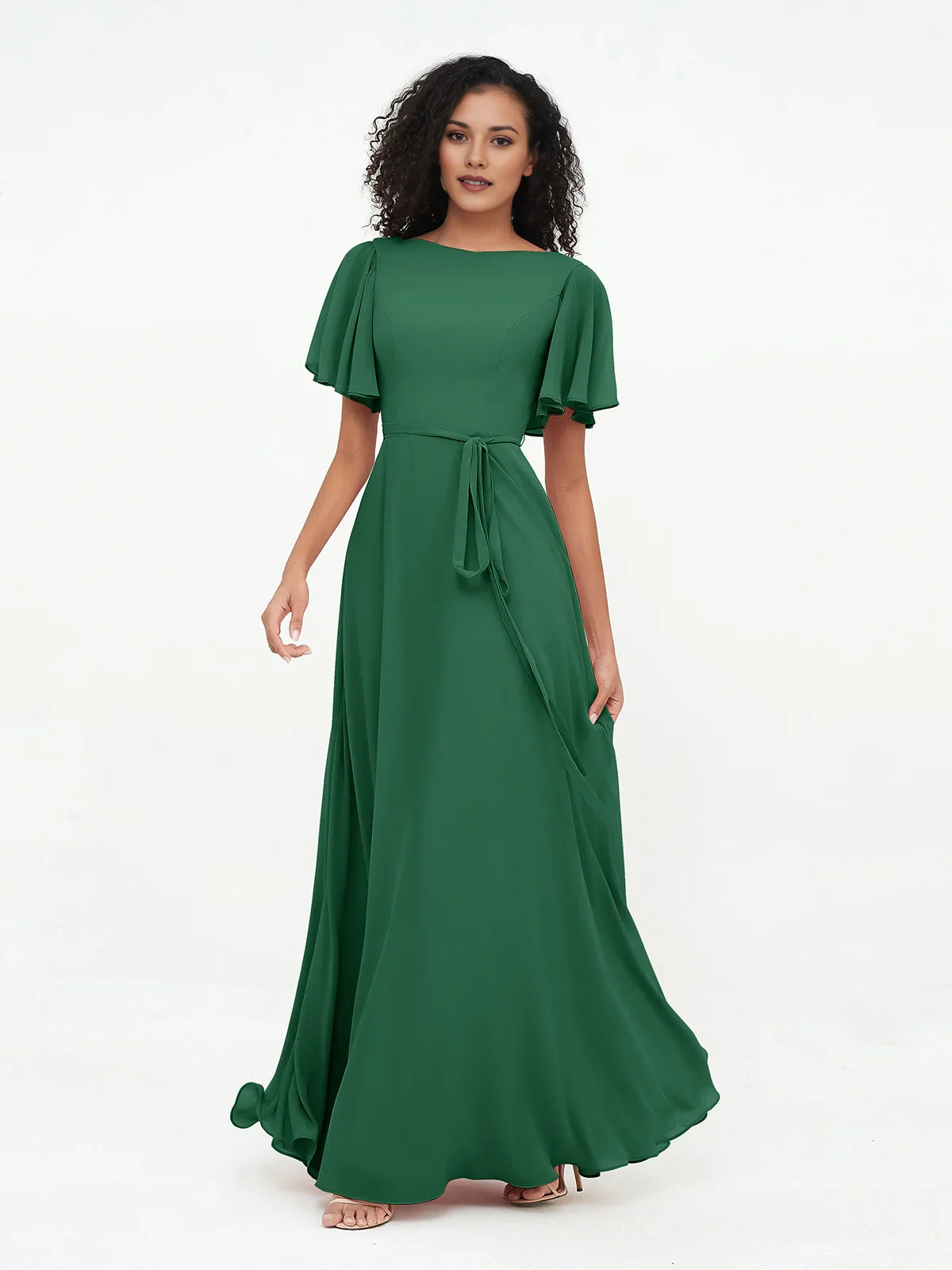 Dark Green maxi bridesmaid dress, alternate view showing the overall dress design