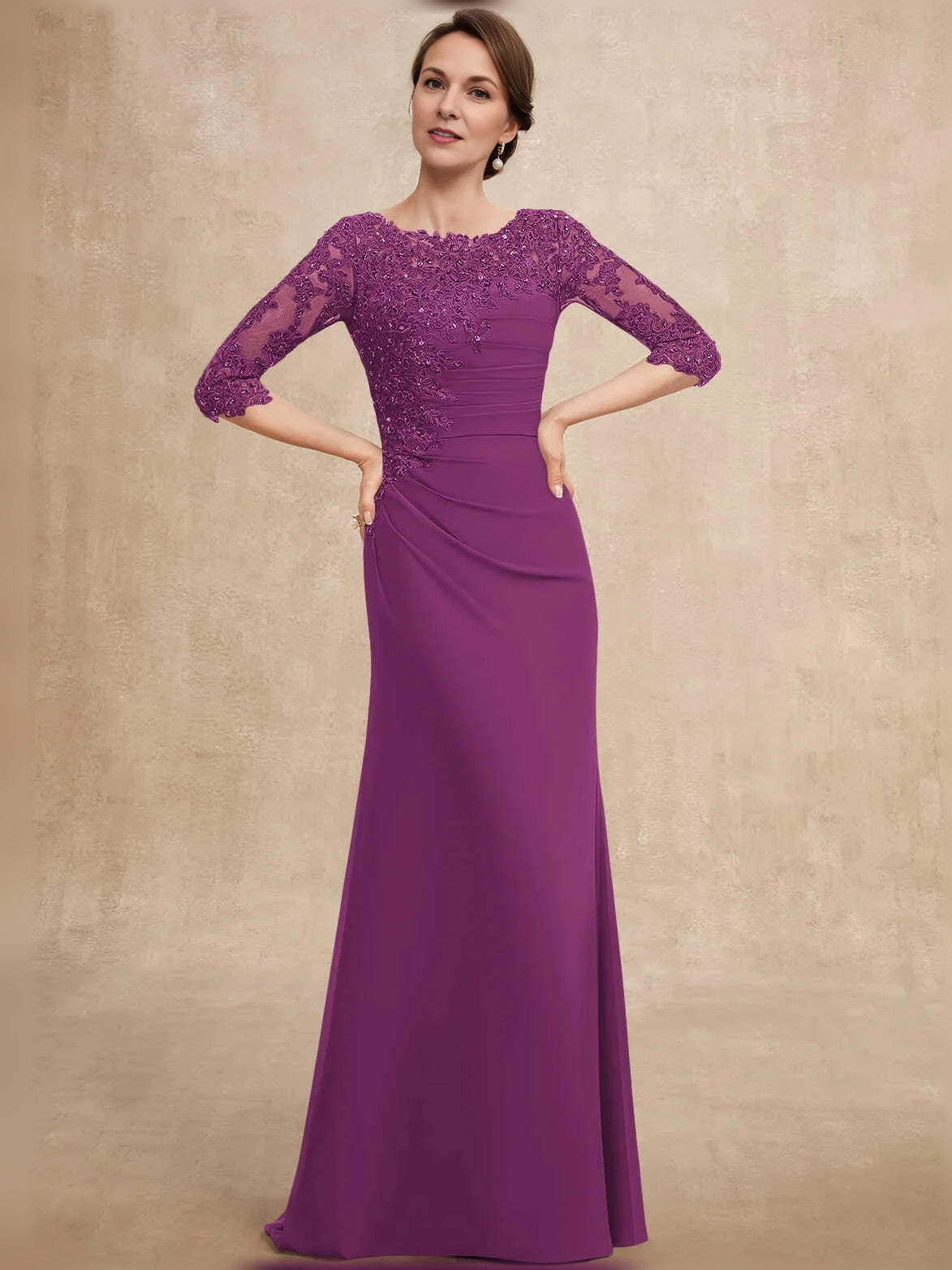 Orchid maxi mother of the bride dress, alternate view showing the overall dress design