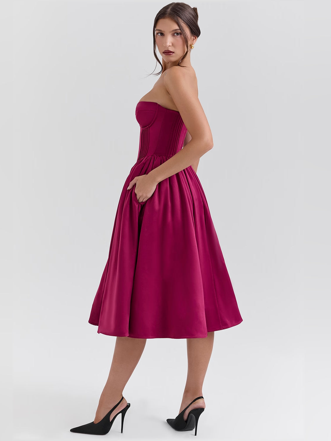 sale midi formal dress, alternate view showing the waist
