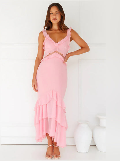 Pink midi formal dress, alternate view