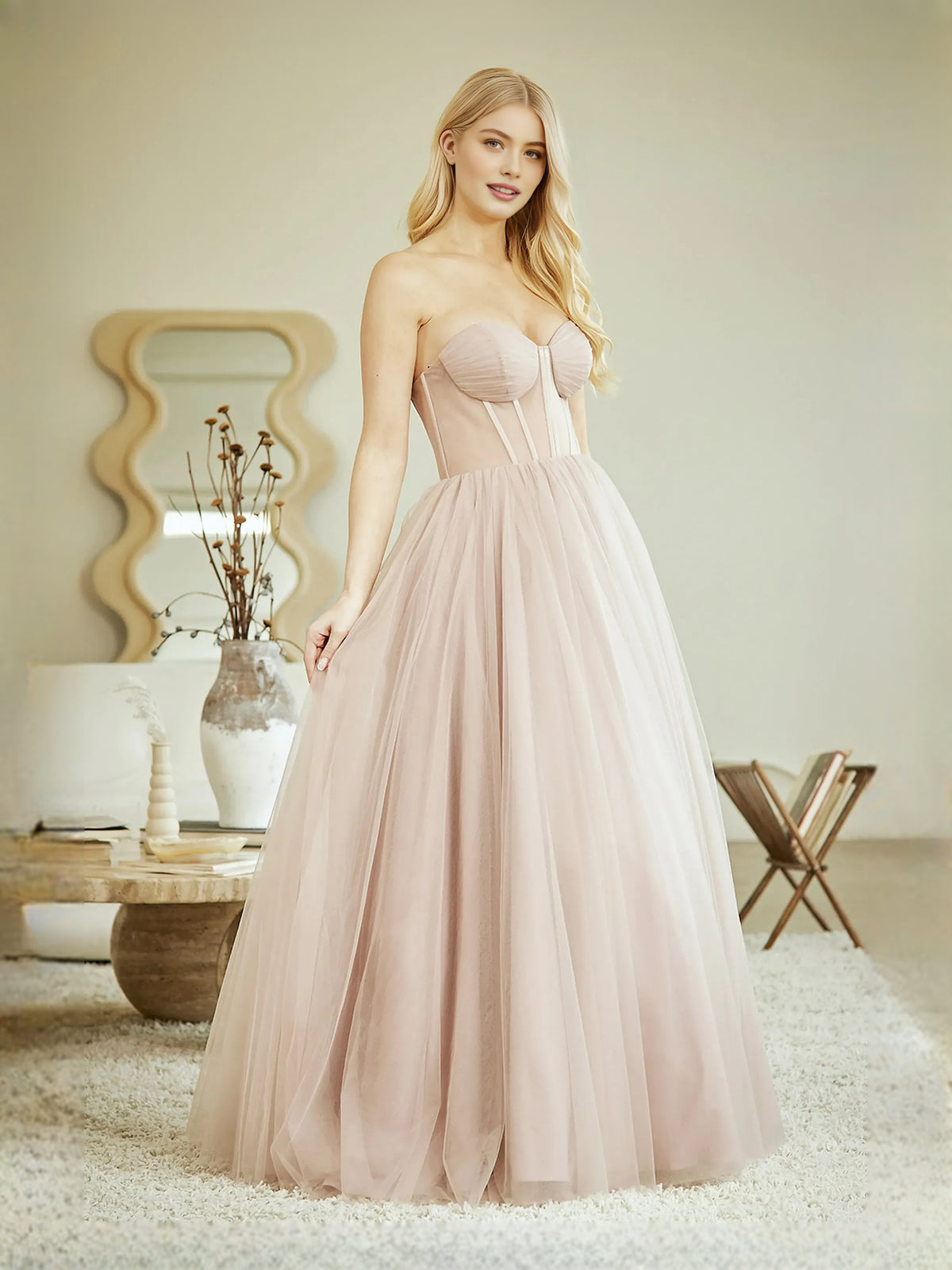 Blush Pink floor-length prom dress, alternate view showing the overall dress design