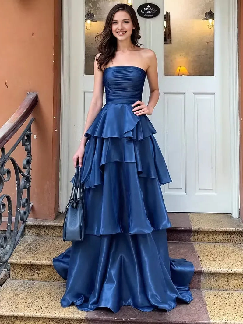 Dark Navy floor-length prom dress, alternate view showing the overall dress design