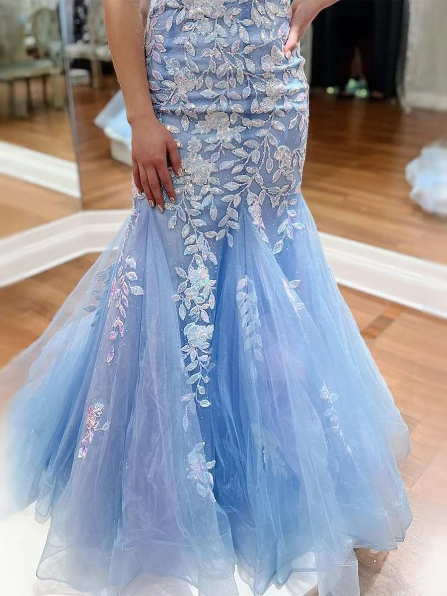 Sky Blue maxi prom dress, alternate view showing the overall dress design
