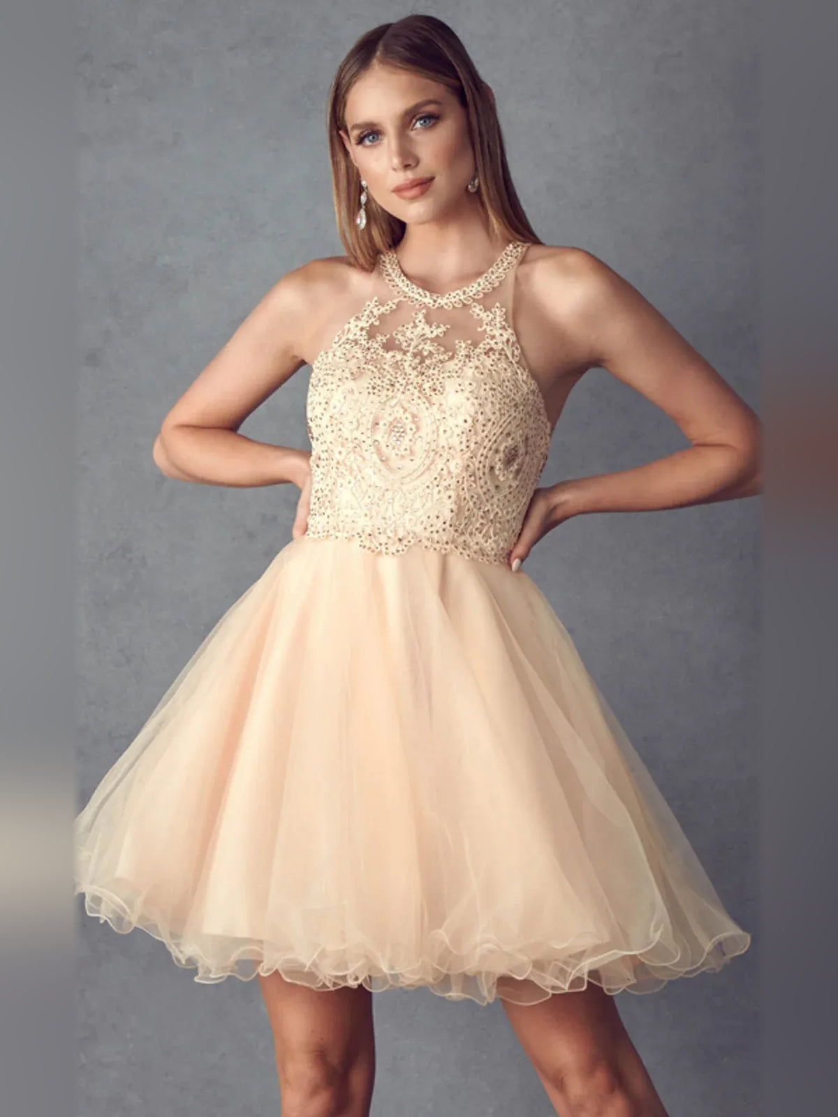 White short homecoming dress, alternate view showing the overall dress design