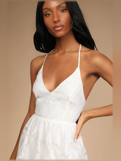 White midi formal dress, alternate view showing the waist