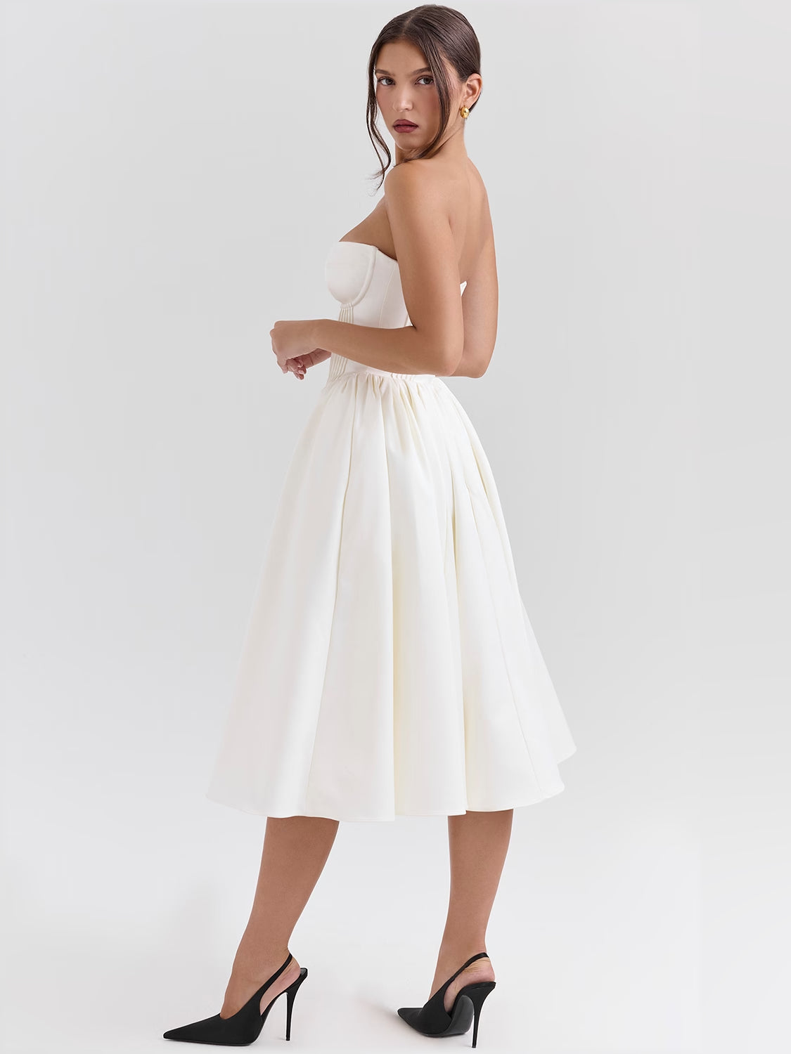 Ivory midi formal dress, alternate view showing the waist