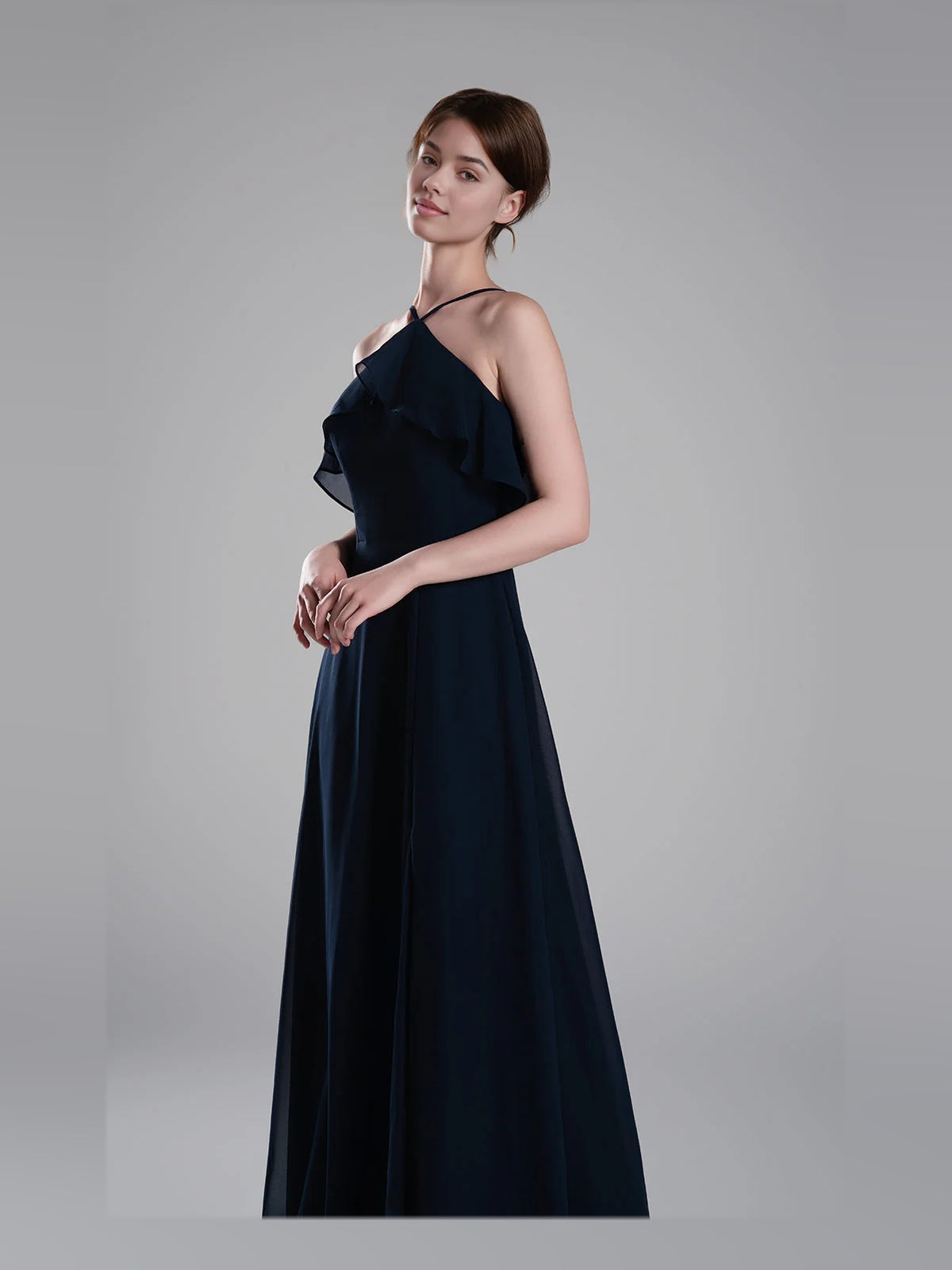 Dark Navy floor-length bridesmaid dress, alternate view showing the overall dress design