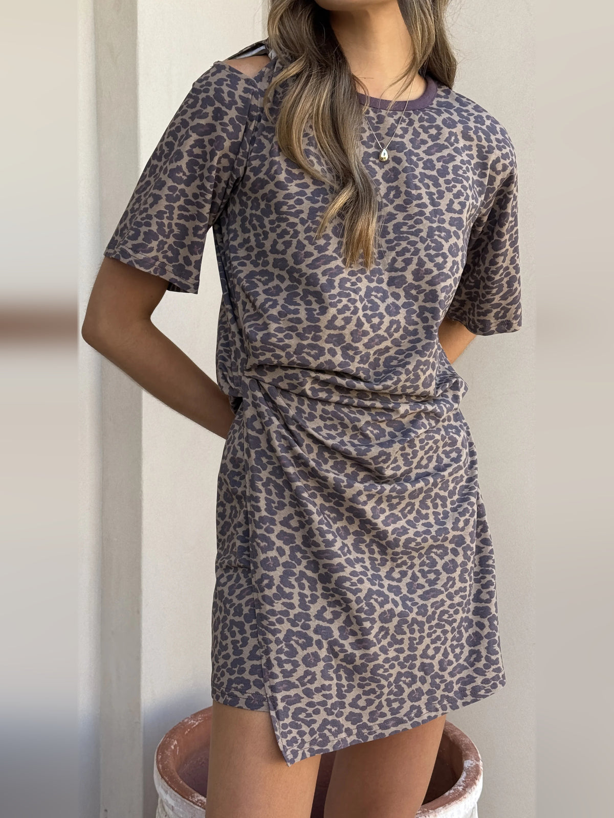 Print mini homecoming dress, alternate view showing the overall dress design
