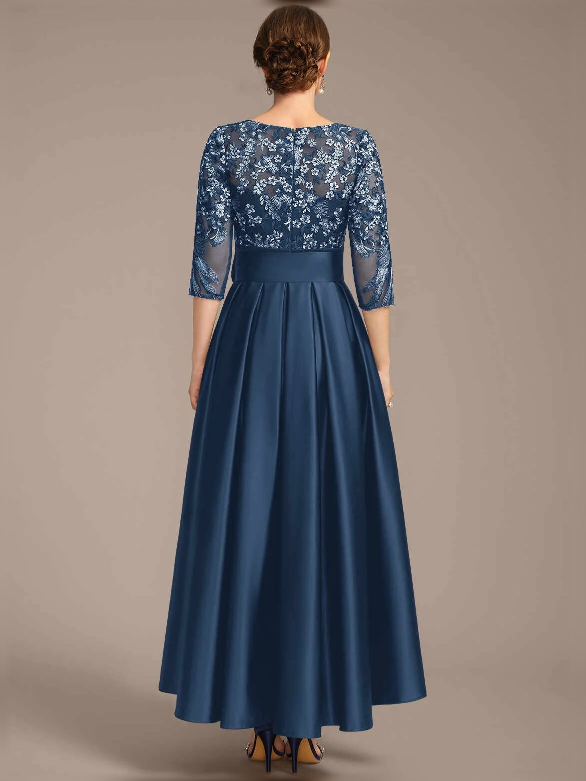 Dark Navy floor-length mother of the bride dress, alternate view showing the overall dress design