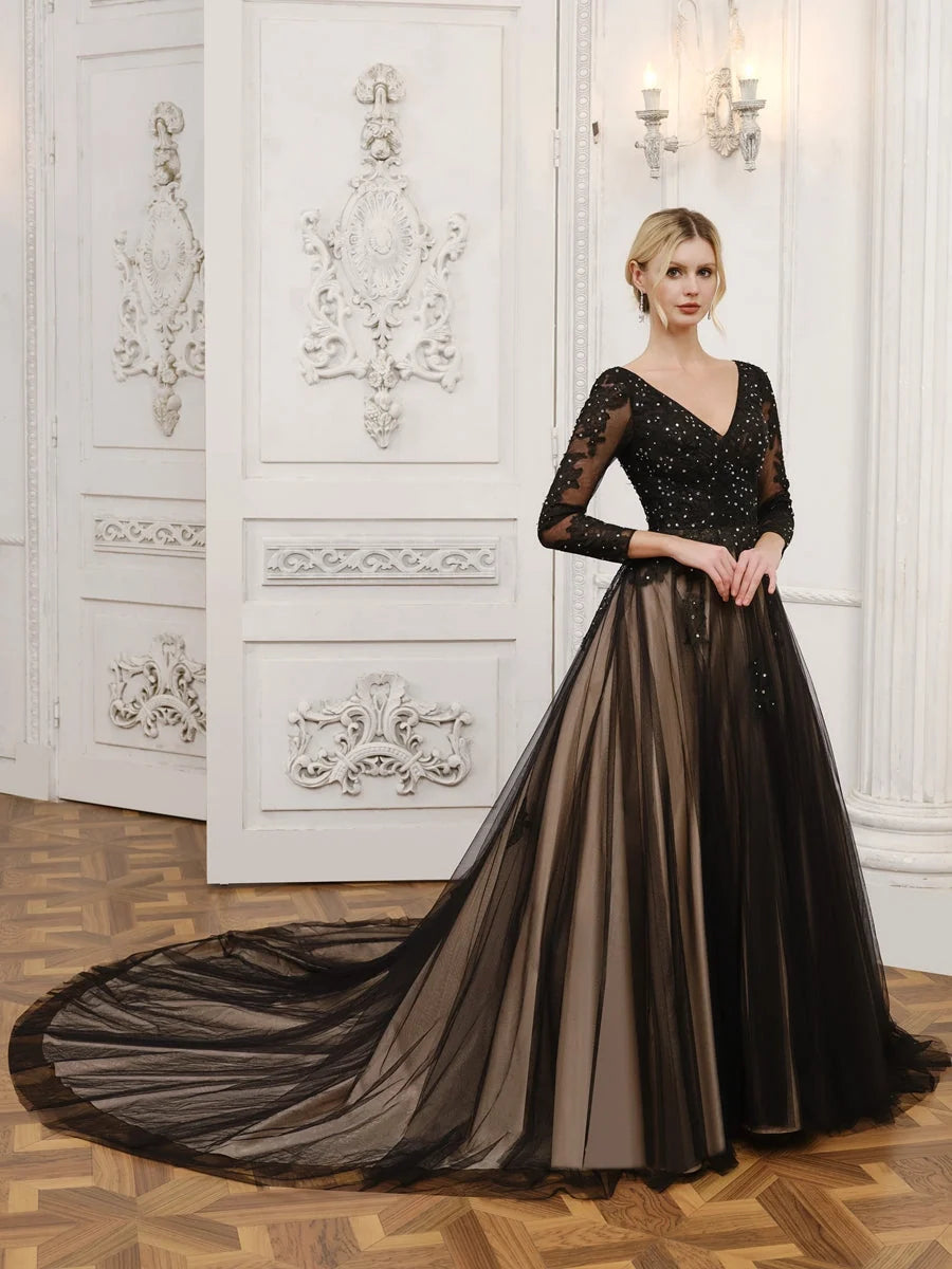 Black floor-length wedding dress, alternate view showing the overall dress design