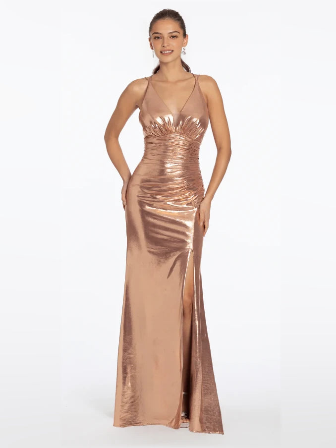 Rose Gold floor-length prom dress, alternate view showing the overall dress design