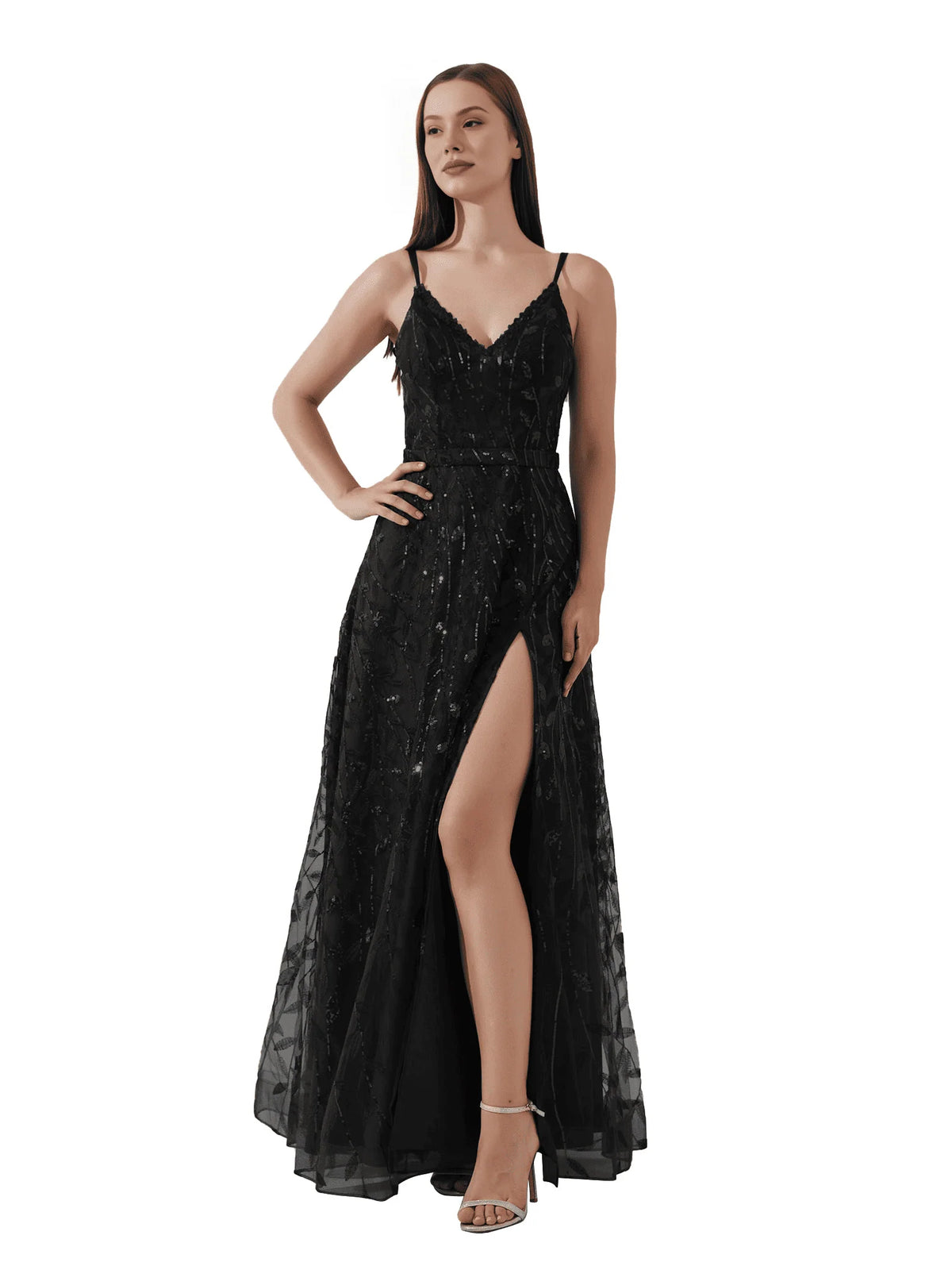 Black floor-length prom dress, alternate view showing the overall dress design
