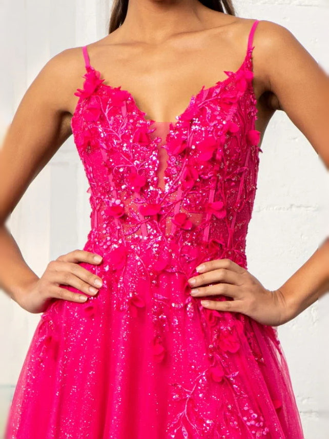 Yellow floor-length prom dress, alternate view showing the overall dress design