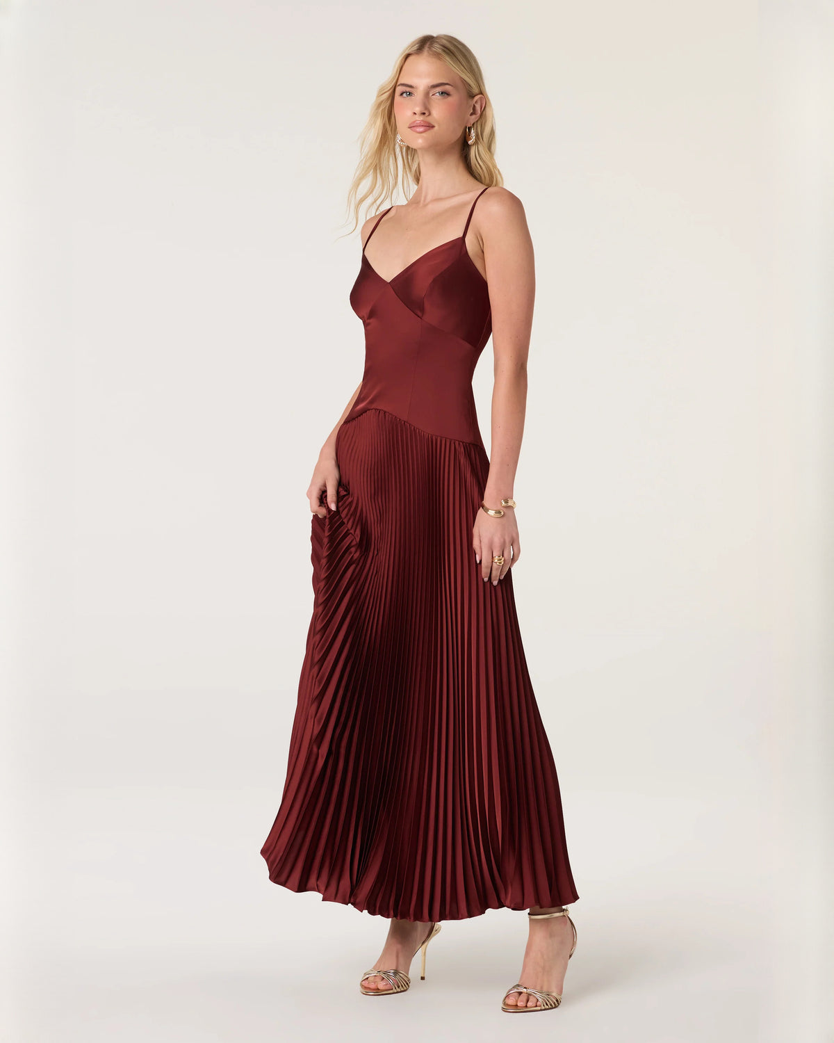 sleeveless satin a-line maxi bridesmaid dress - image 4