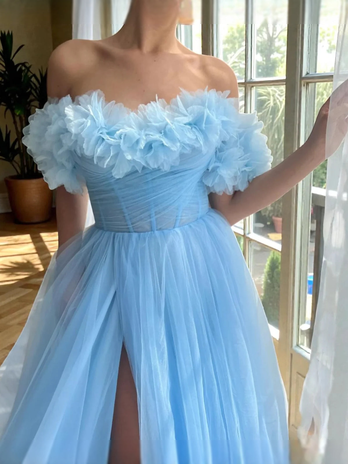 Sky Blue floor-length prom dress, alternate view showing the overall dress design