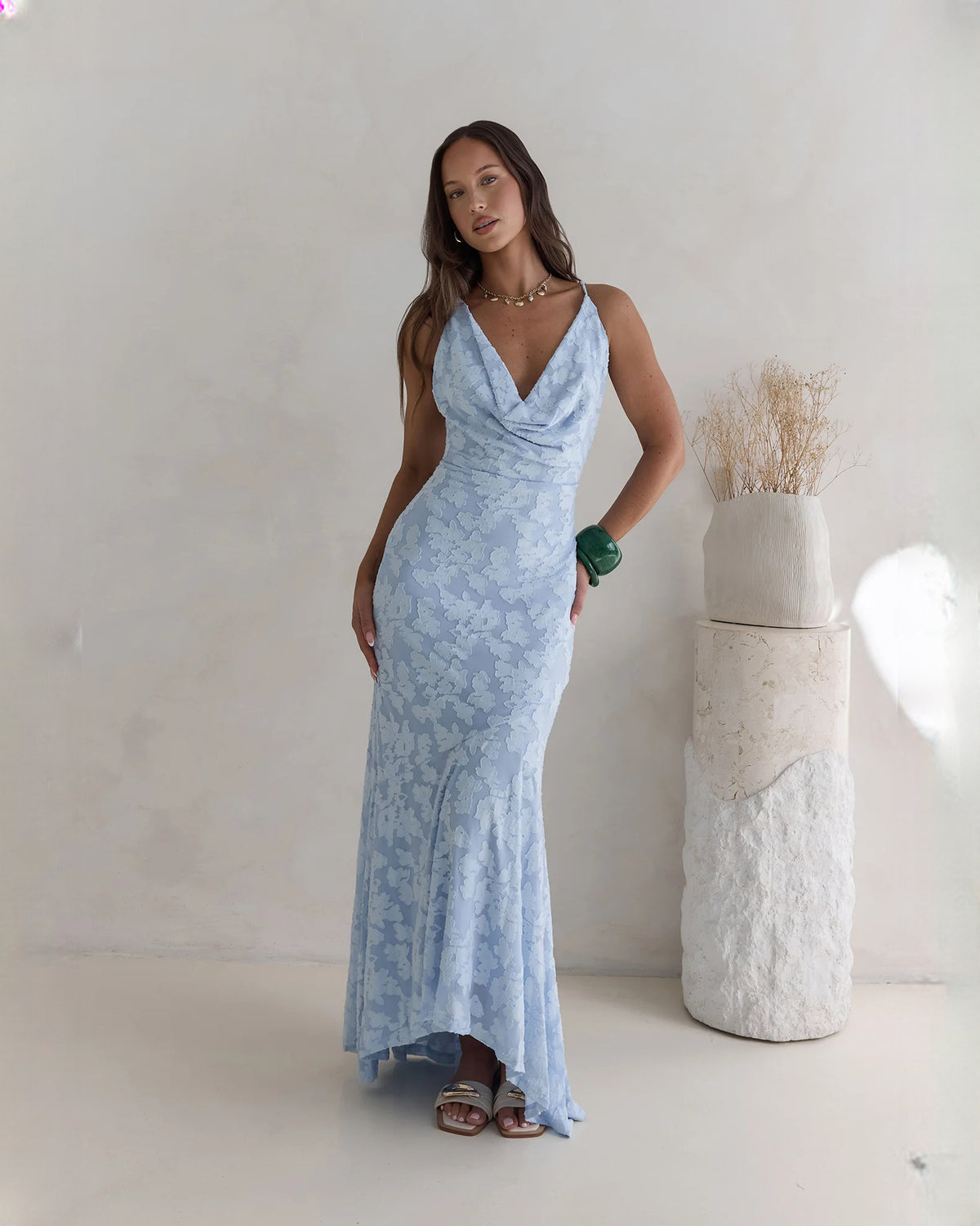 sleeveless mesh a-line maxi bridesmaid dress - image 4