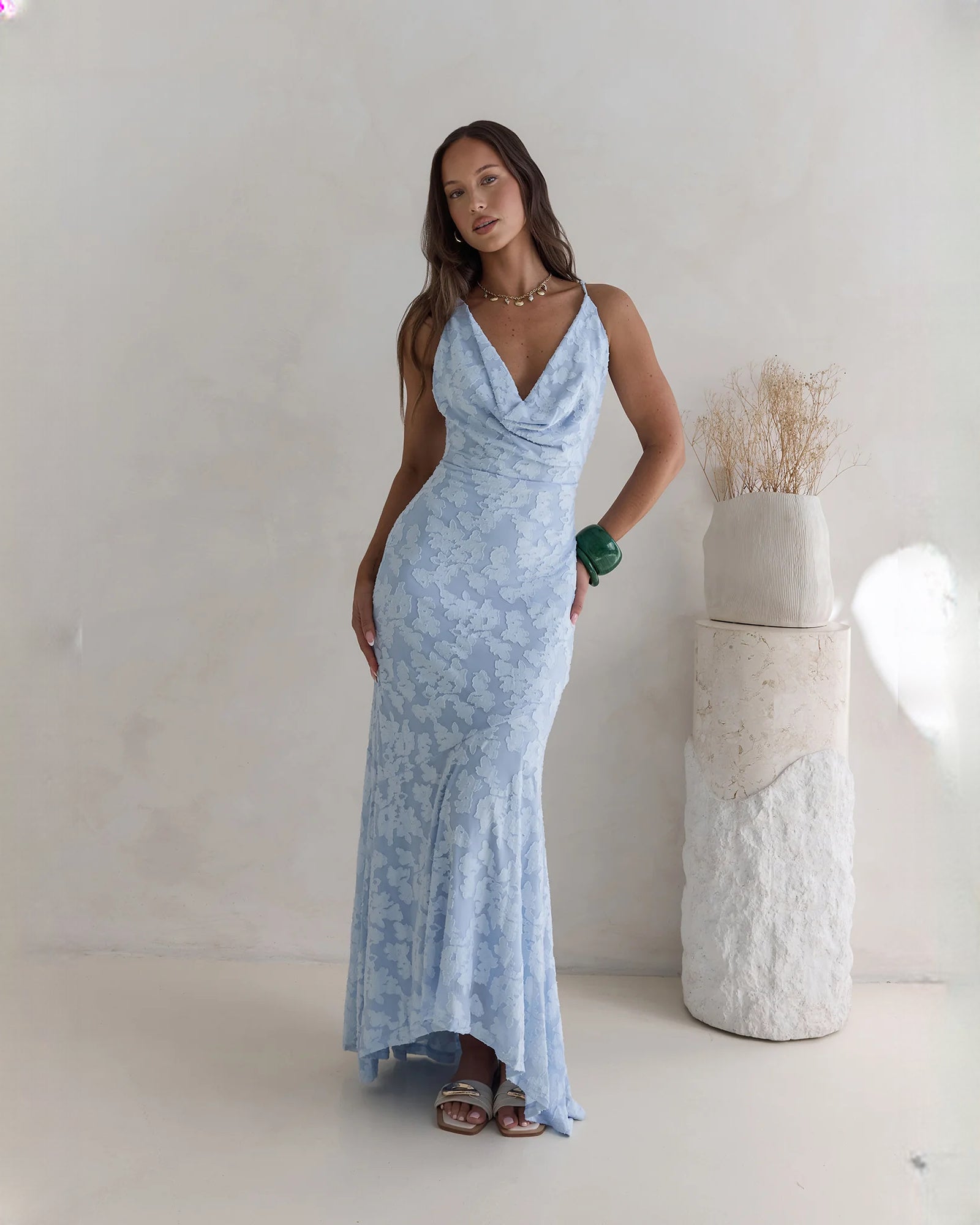 sleeveless mesh a-line maxi bridesmaid dress - image 4