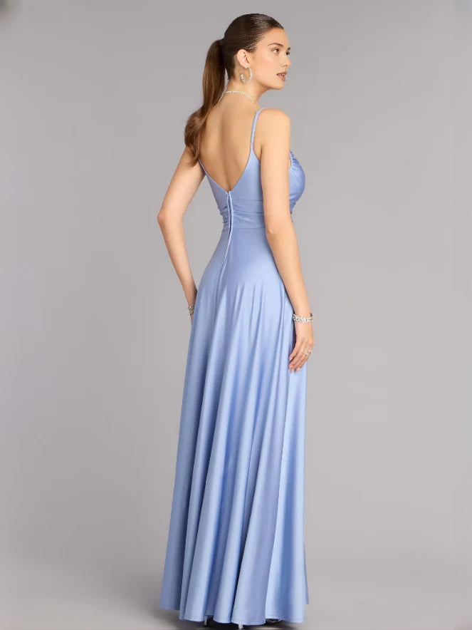Plum floor-length prom dress, alternate view showing the overall dress design