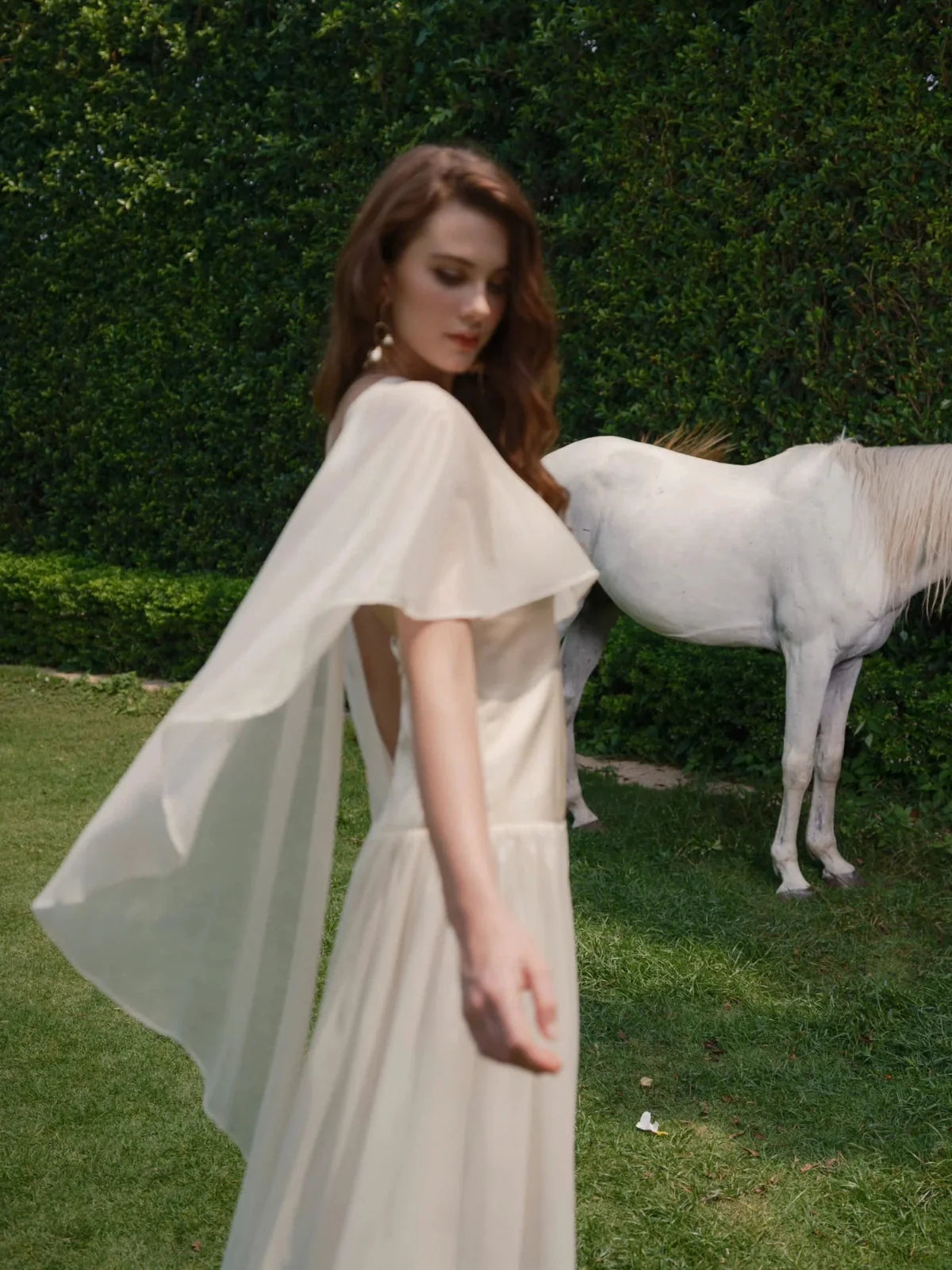 Ivory floor-length wedding dress, alternate view showing the overall dress design