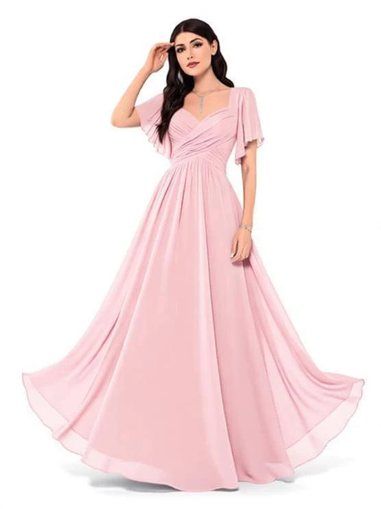 Blush Pink maxi bridesmaid dress, alternate view showing the overall dress design