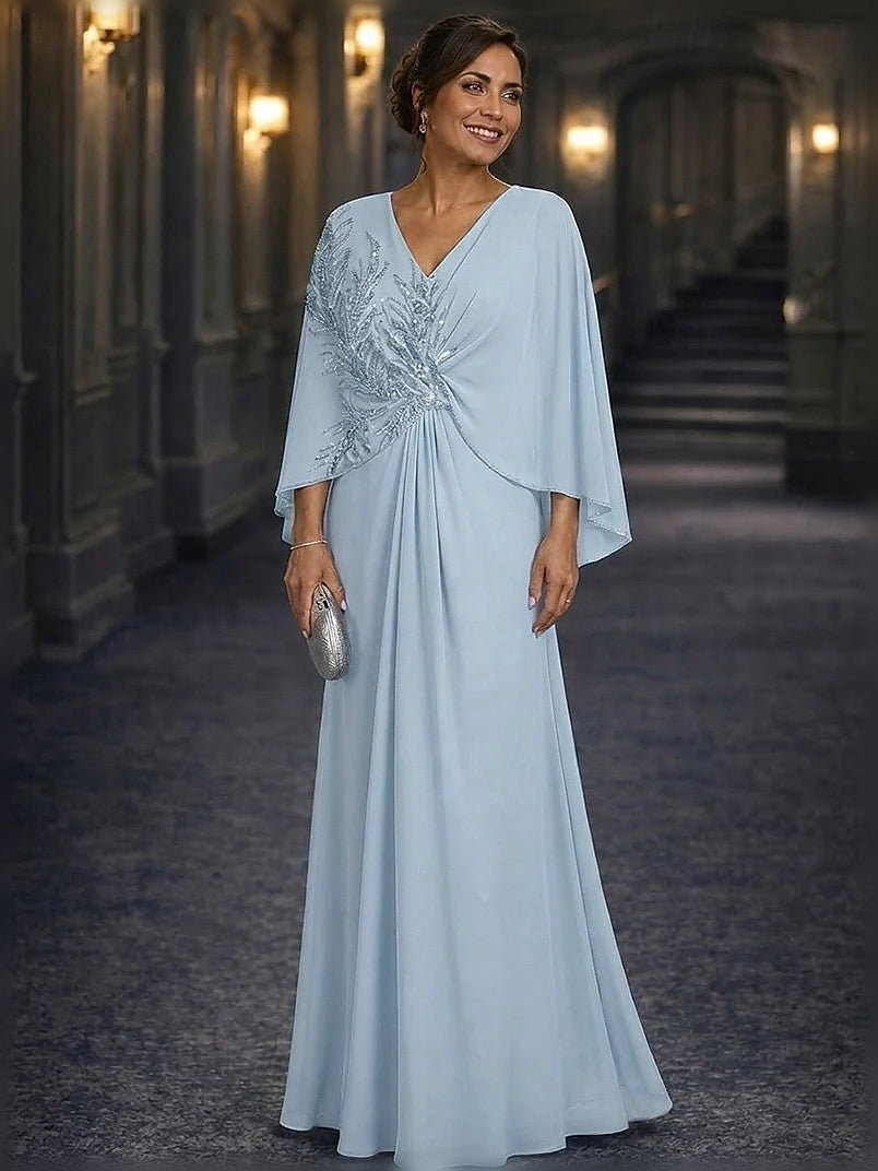 Sky Blue floor-length mother of the bride dress, alternate view showing the overall dress design
