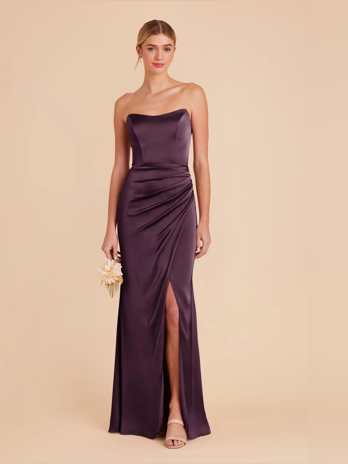 Olive Green maxi bridesmaid dress, alternate view showing the overall dress design