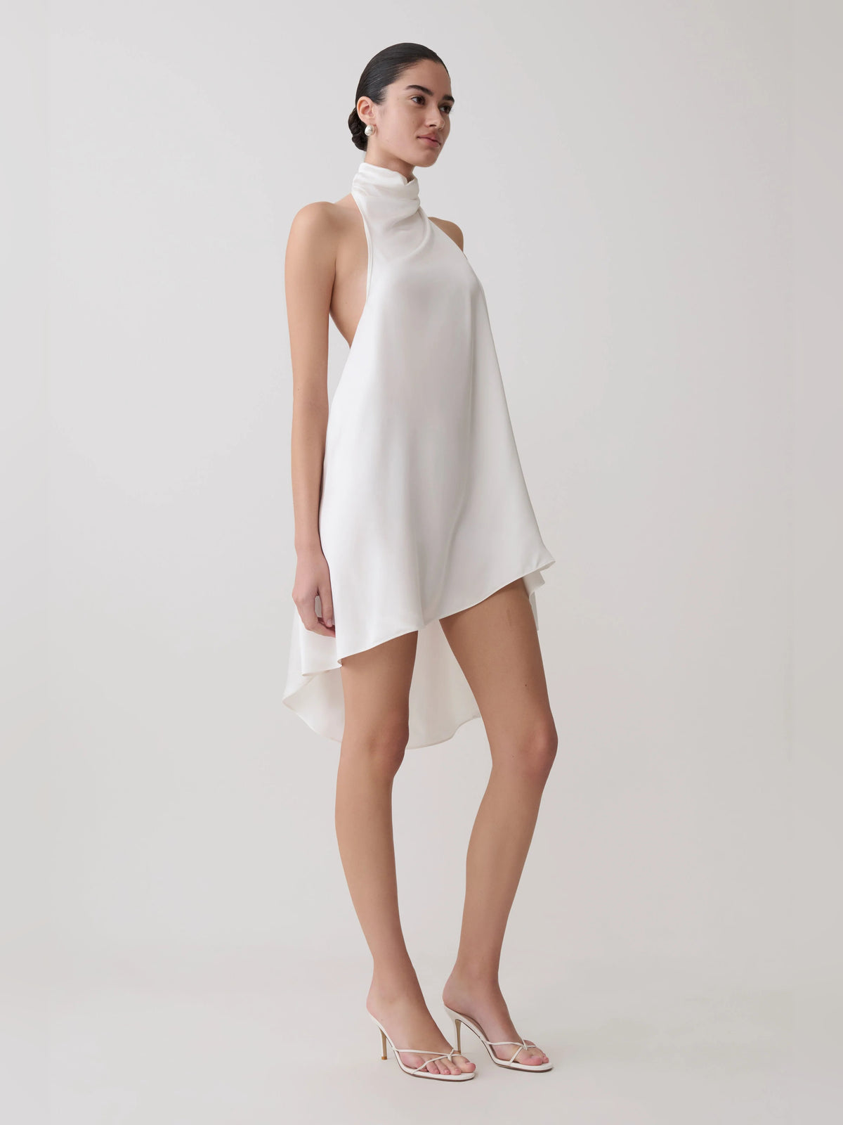 Ivory mini homecoming dress, alternate view showing the overall dress design