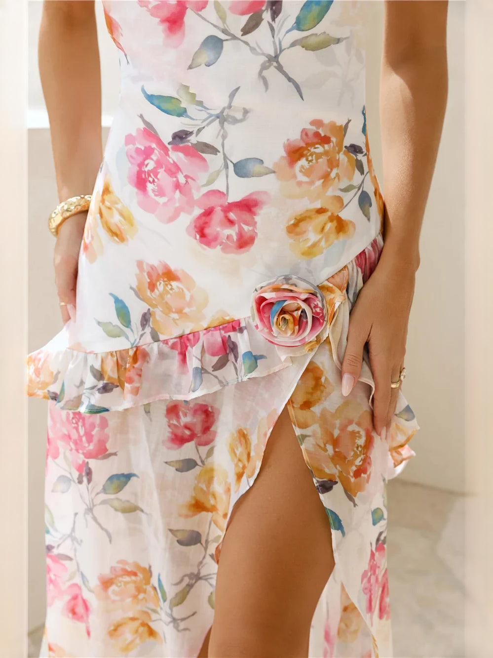 Floral maxi prom dress, alternate view showing the overall dress design