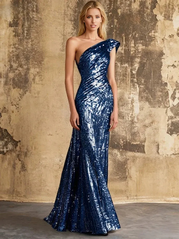 Royal Blue mermaid floor-length formal dress with sequins, alternate view