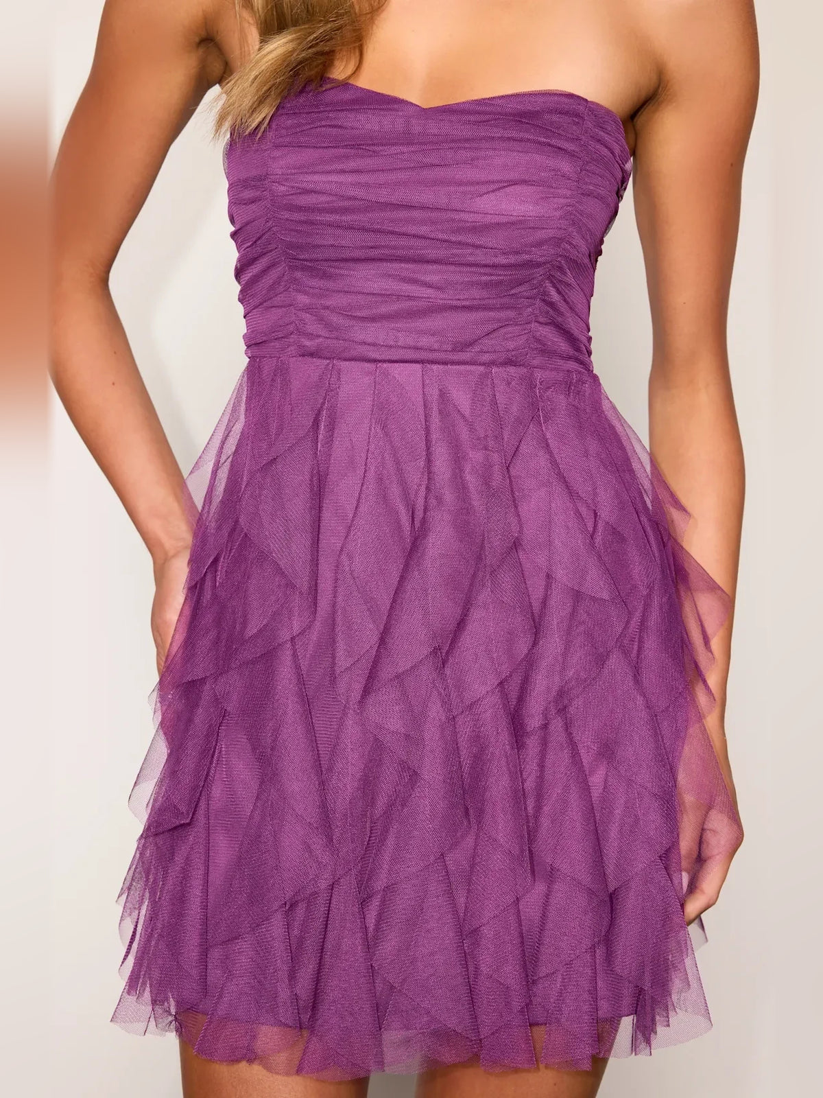 Purple mini homecoming dress, alternate view showing the overall dress design