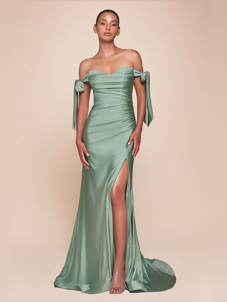Dusty Sage floor-length prom dress, alternate view showing the overall dress design