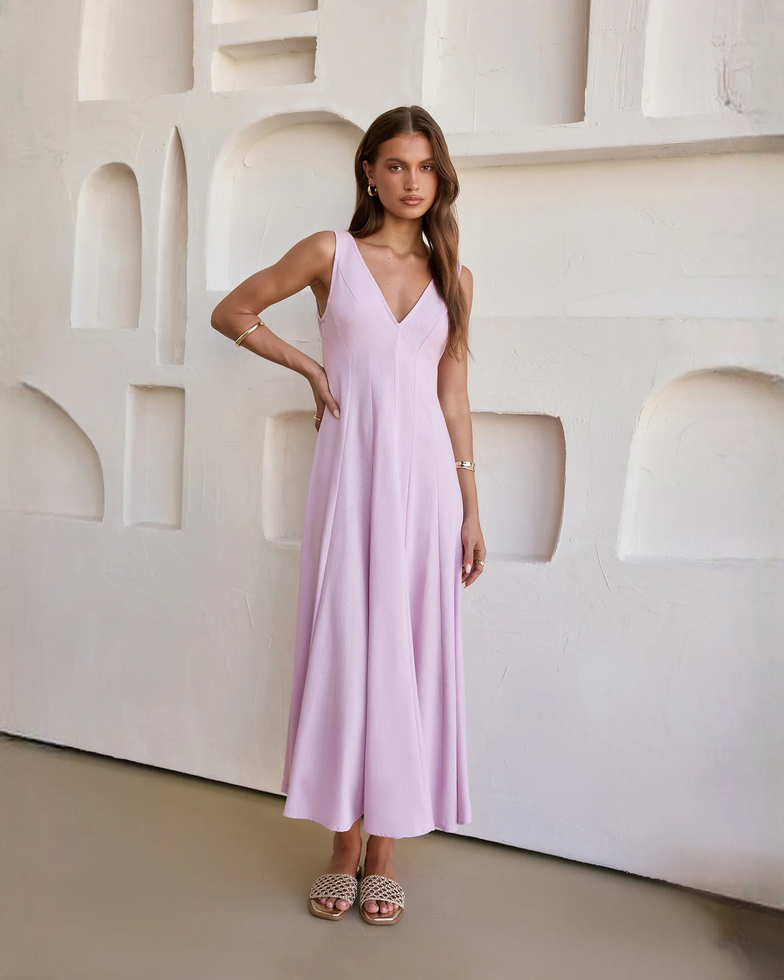 sleeveless satin a-line maxi bridesmaid dress - image 4