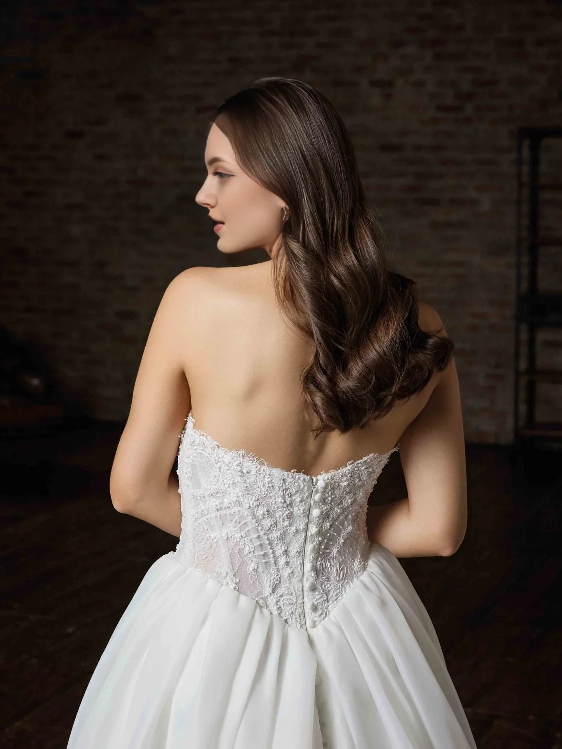 Ivory floor-length wedding dress, alternate view showing the overall dress design