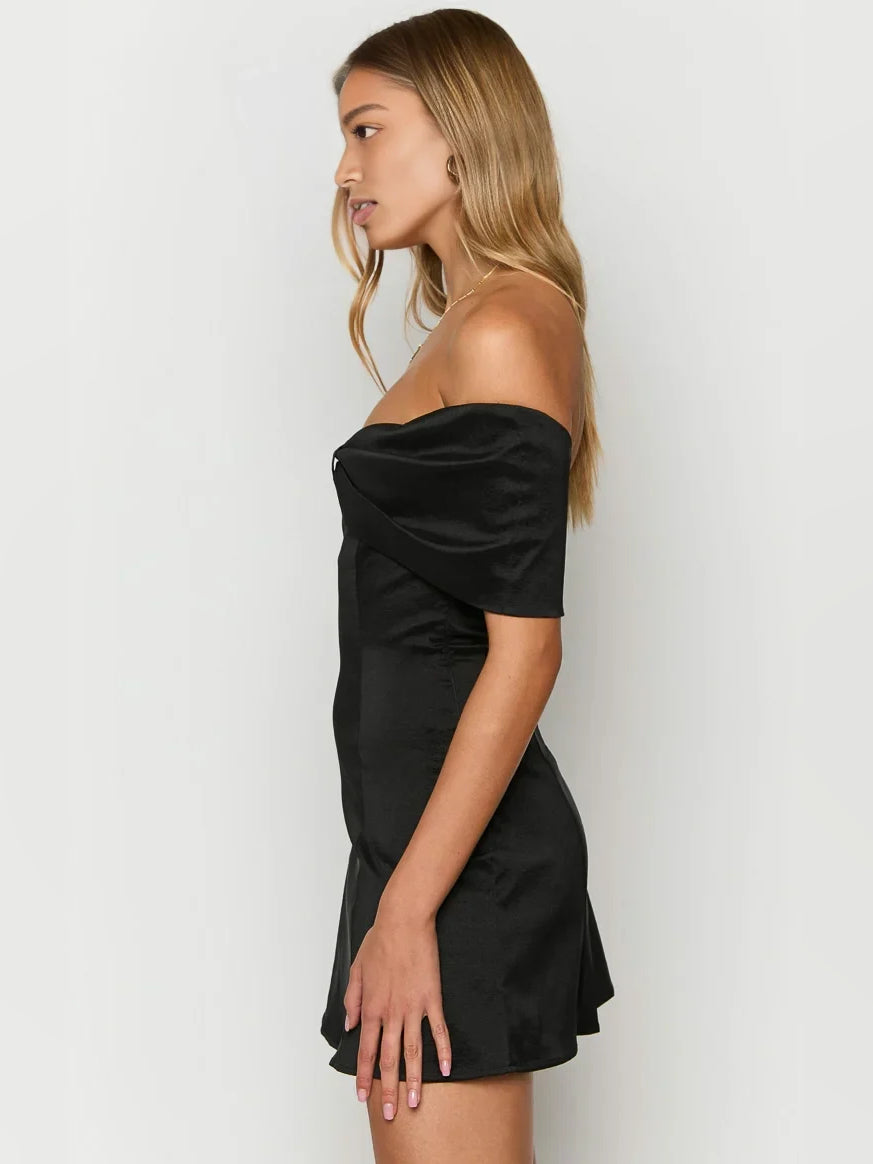 Black mini homecoming dress, alternate view showing the overall dress design