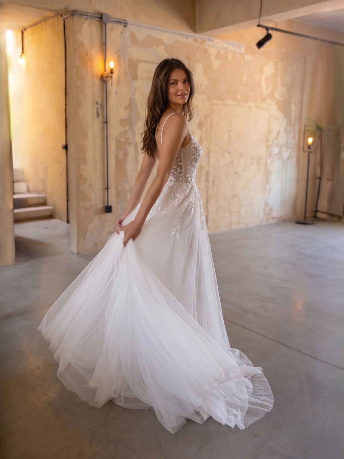 Ivory floor-length wedding dress, alternate view showing the overall dress design