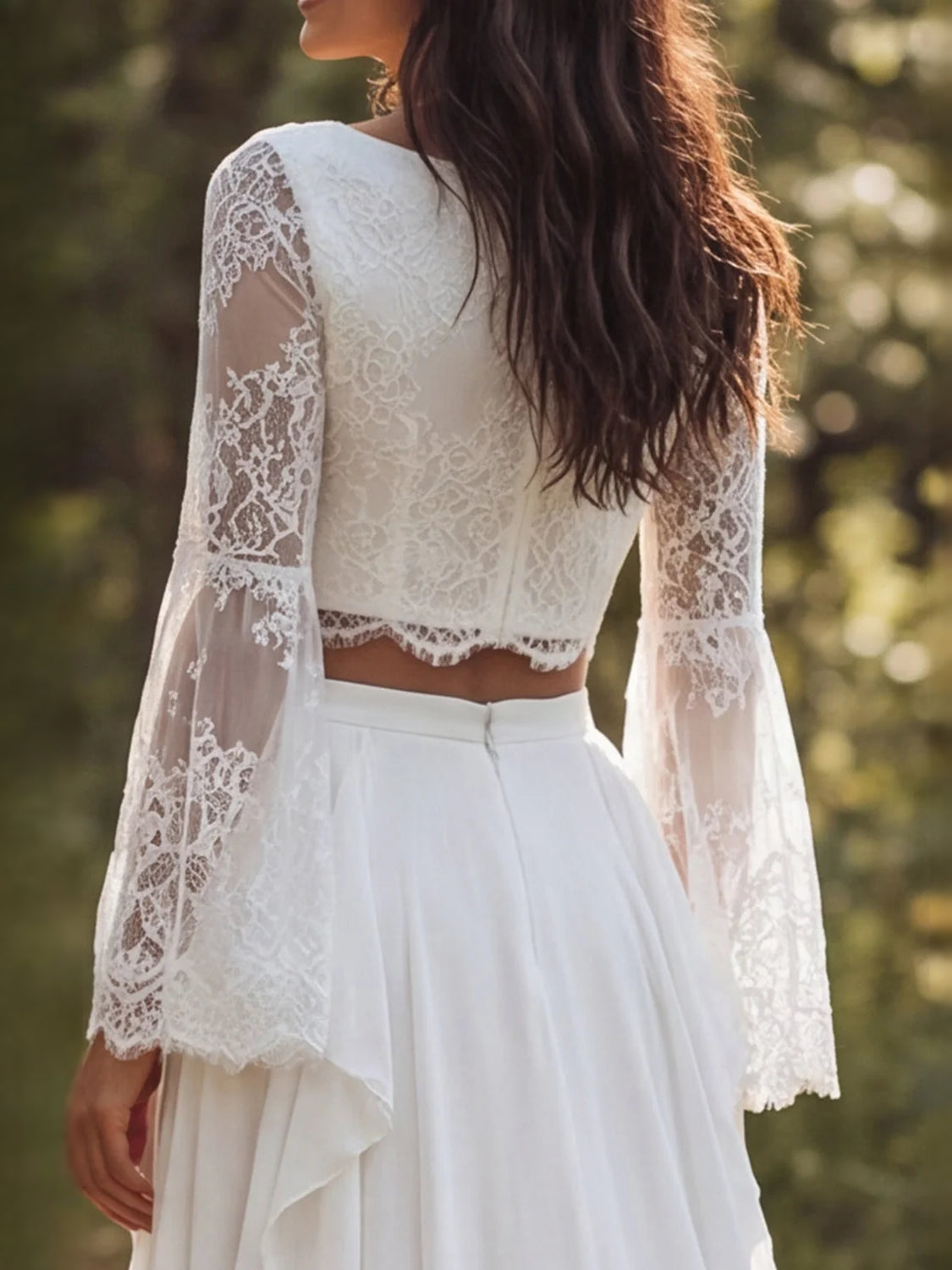 Ivory floor-length wedding dress, alternate view showing the overall dress design