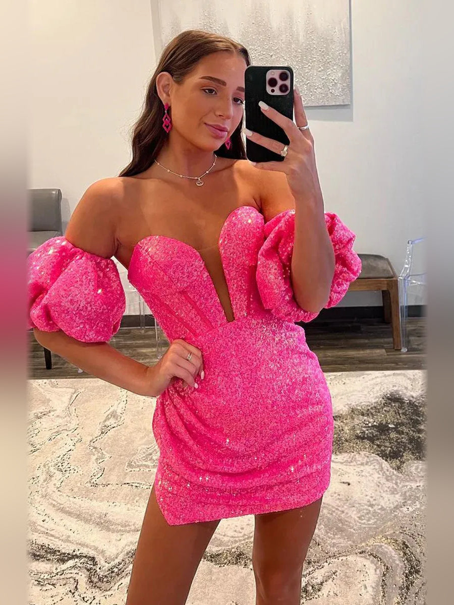 Hot Pink mini homecoming dress, alternate view showing the overall dress design