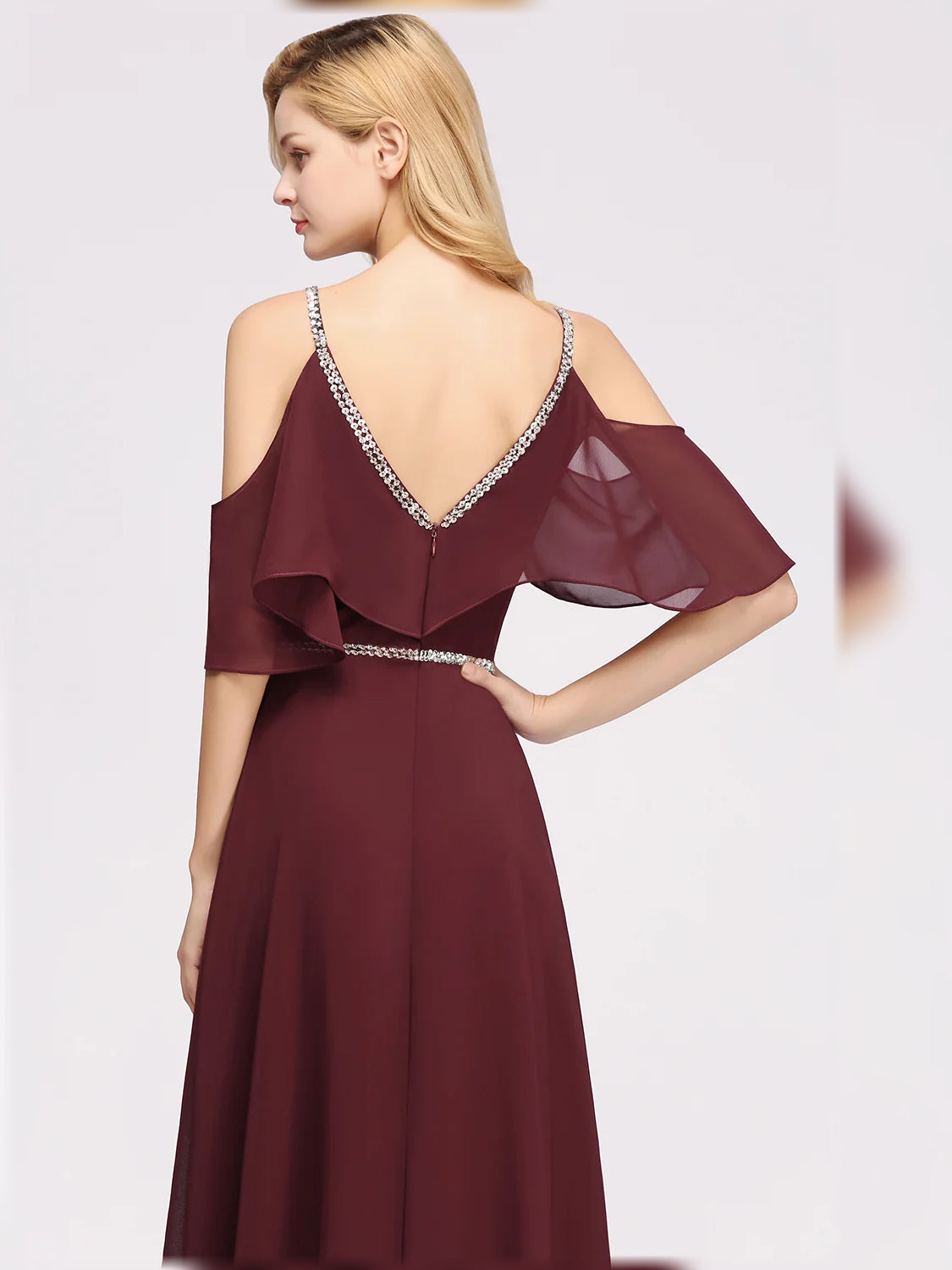 Cabernet floor-length bridesmaid dress, alternate view showing the overall dress design