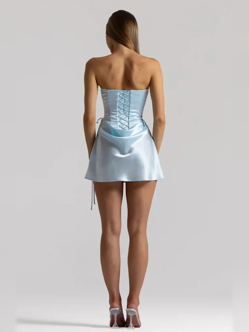 Chocolate mini homecoming dress, alternate view showing the overall dress design