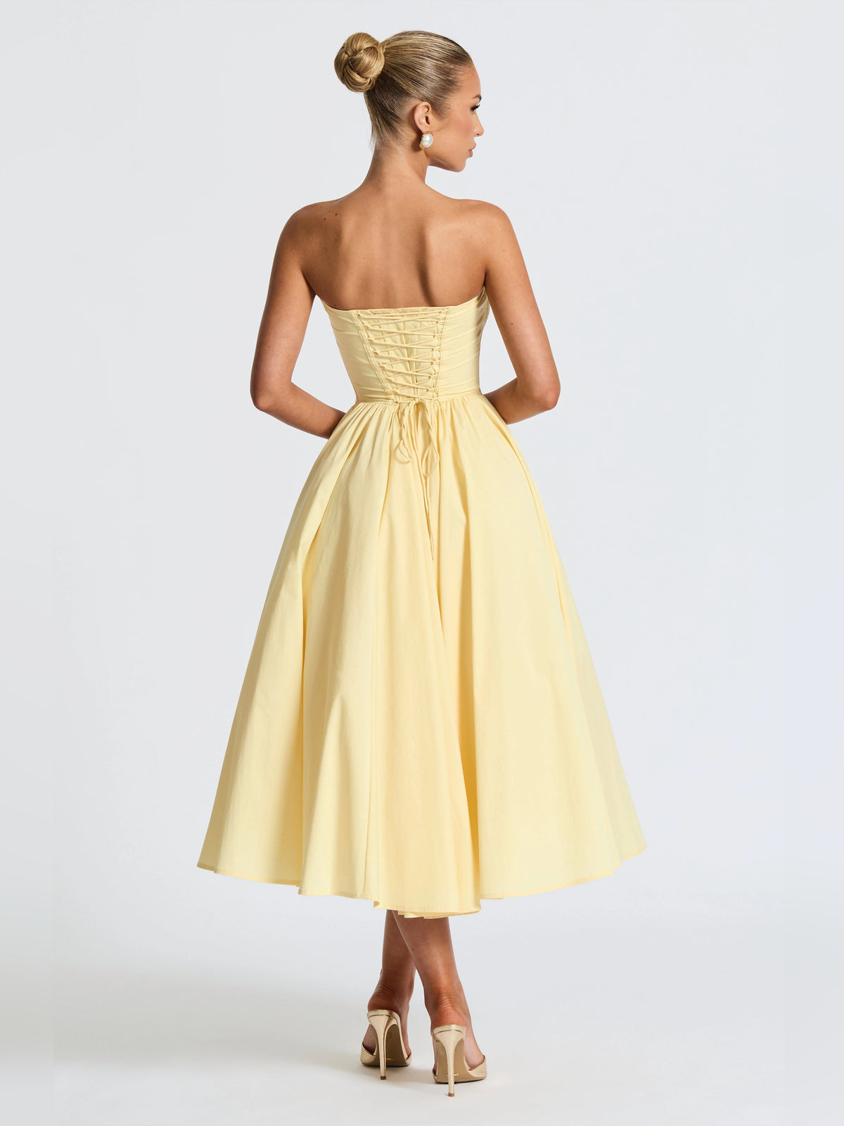 Lemon midi formal dress, alternate view showing the waist