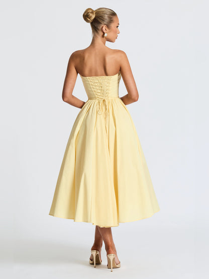 Lemon midi formal dress, alternate view showing the waist