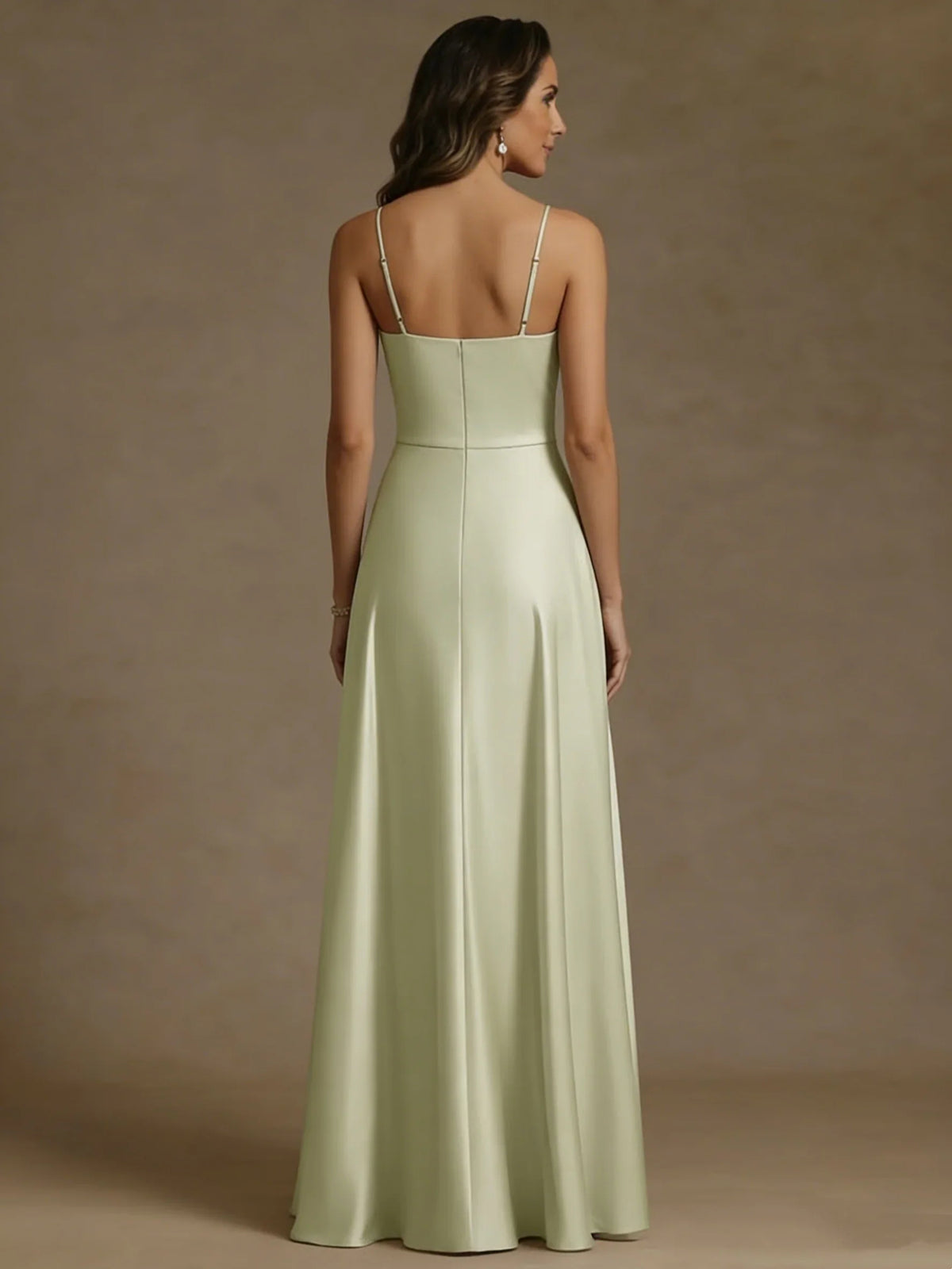 Sage Green maxi mother of the bride dress, alternate view showing the overall dress design