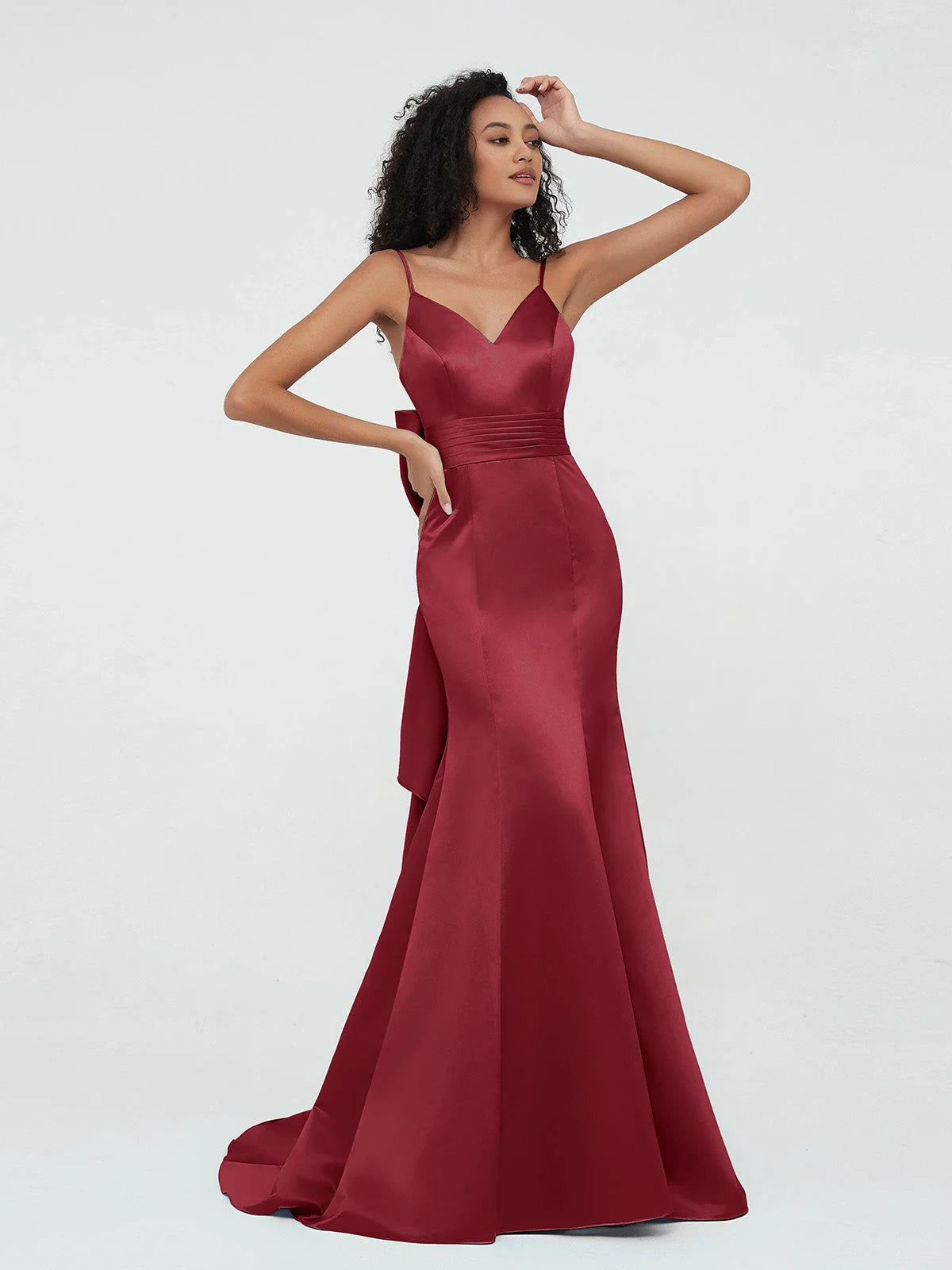 Burgundy maxi prom dress, alternate view showing the overall dress design