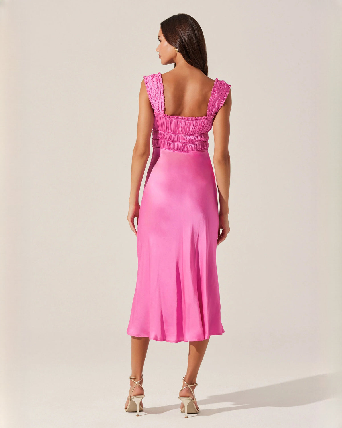 sleeveless structured satin a-line midi bridesmaid dress - image 4
