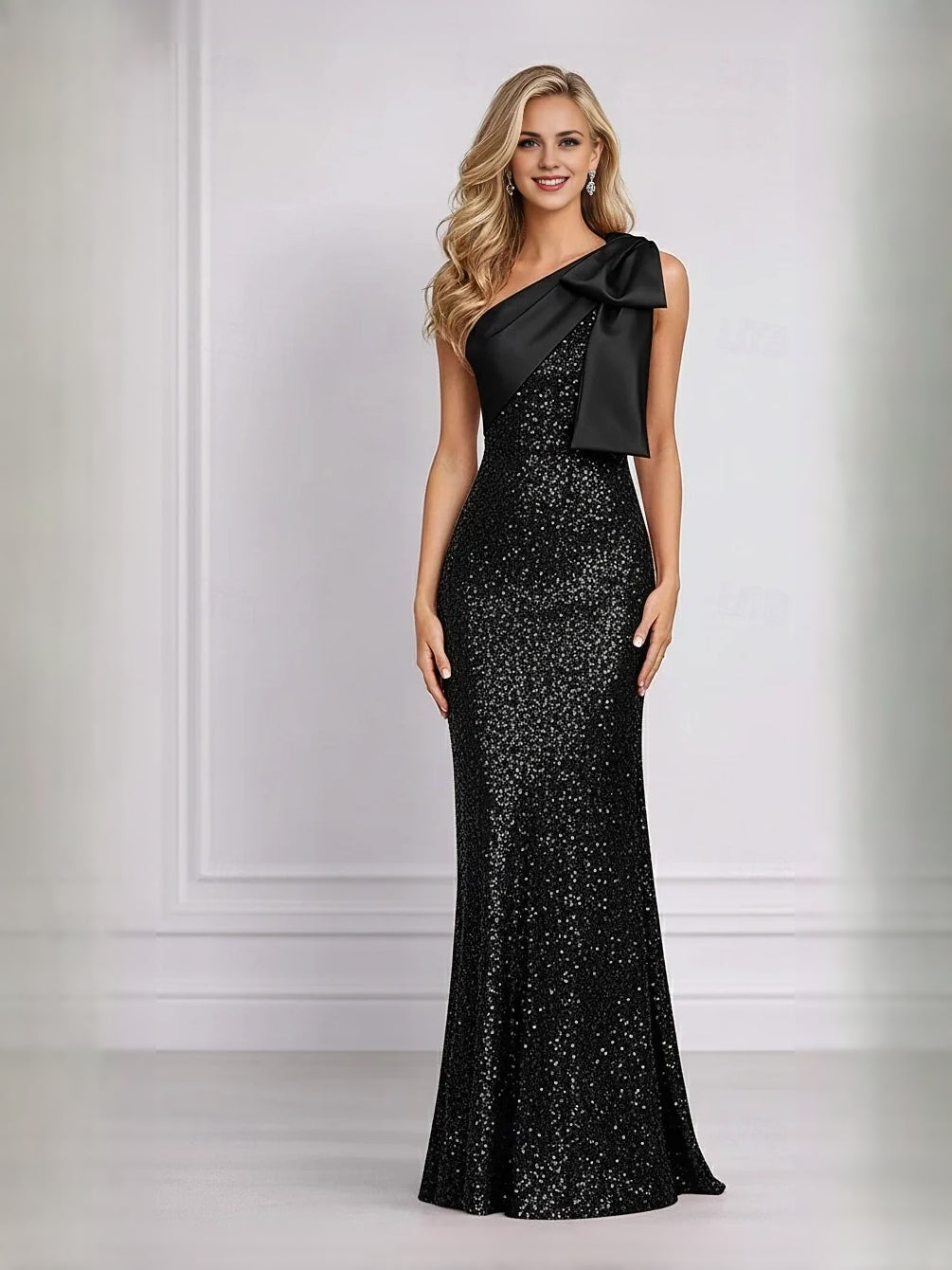 Black maxi prom dress, alternate view showing the overall dress design