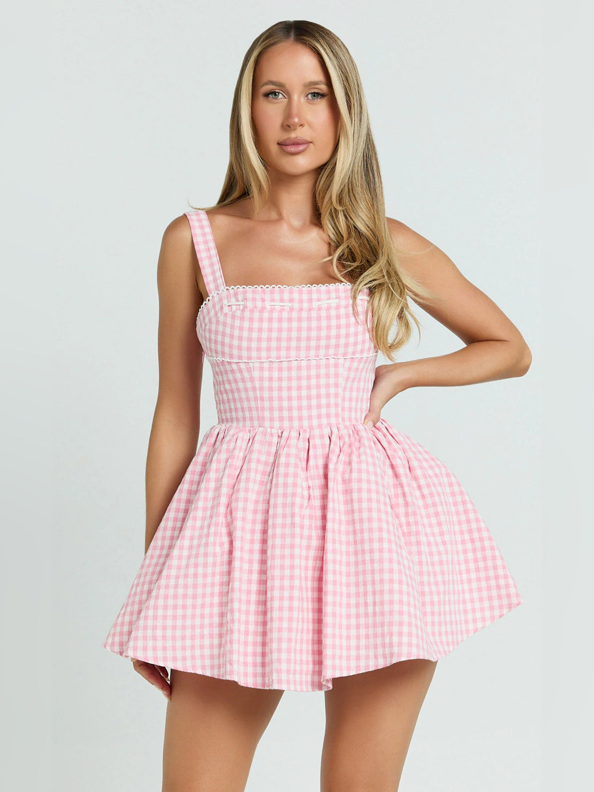 Pink mini homecoming dress, alternate view showing the overall dress design