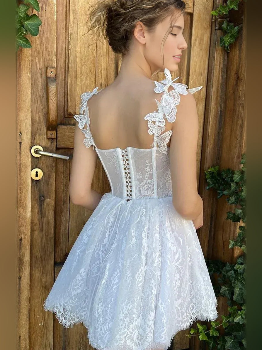 White short homecoming dress, alternate view showing the overall dress design
